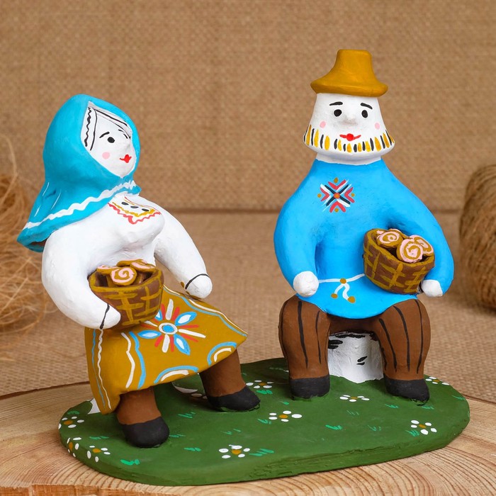 Сувенир «Мужик с бабой на пнях», 16×7×14,5 см, каргопольская игрушка - фото 1887829780