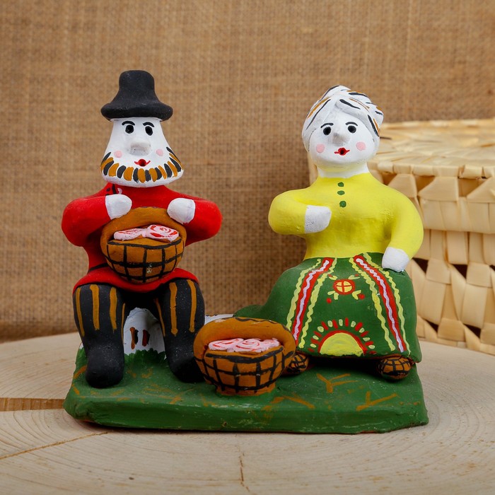 Сувенир «Мужик с бабой на пнях», 16×7×14,5 см, каргопольская игрушка - фото 1887829782