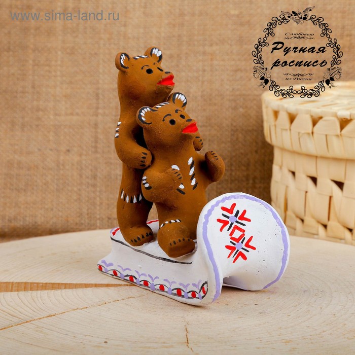 Сувенир «Два медведя в санях», 10×6,5×12 см, каргопольская игрушка - Фото 1