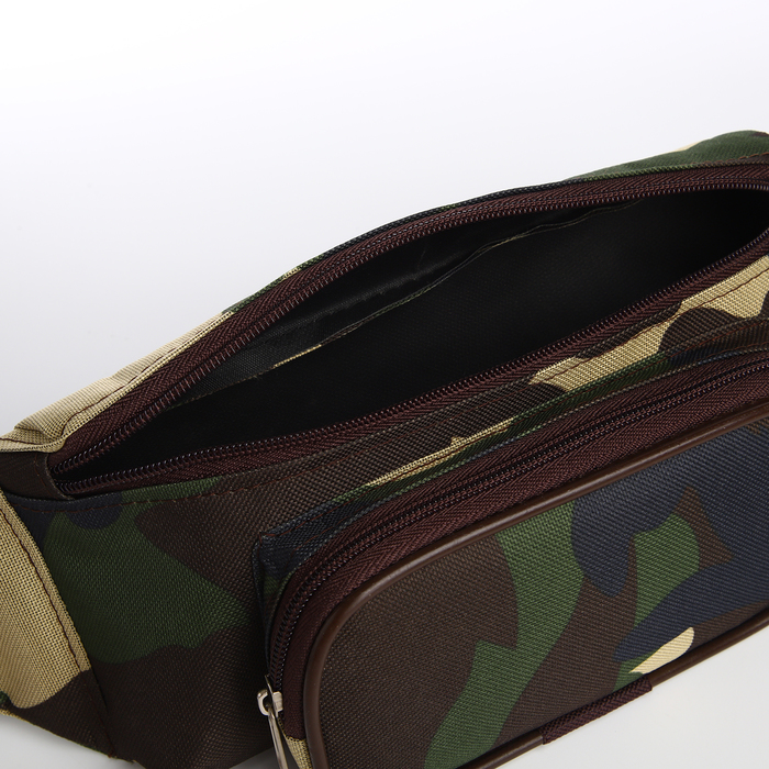 Поясная сумка на молнии, наружный карман, цвет хаки/камуфляж - фото 1906963997