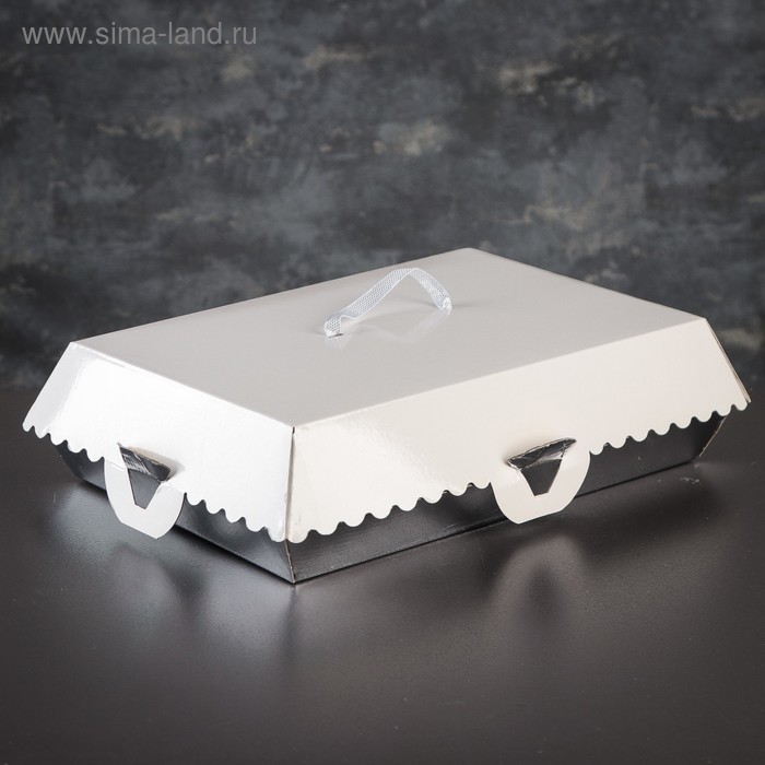 Коробка для пирожных, BON BON, премиум, серебряное основание, 32 x 22 x 10 см - Фото 1
