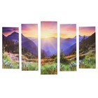 Картина модульная на подрамнике "Восход в горах" (2-25х63; 2-25х70; 1-25х80) 125х80см - фото 319980258