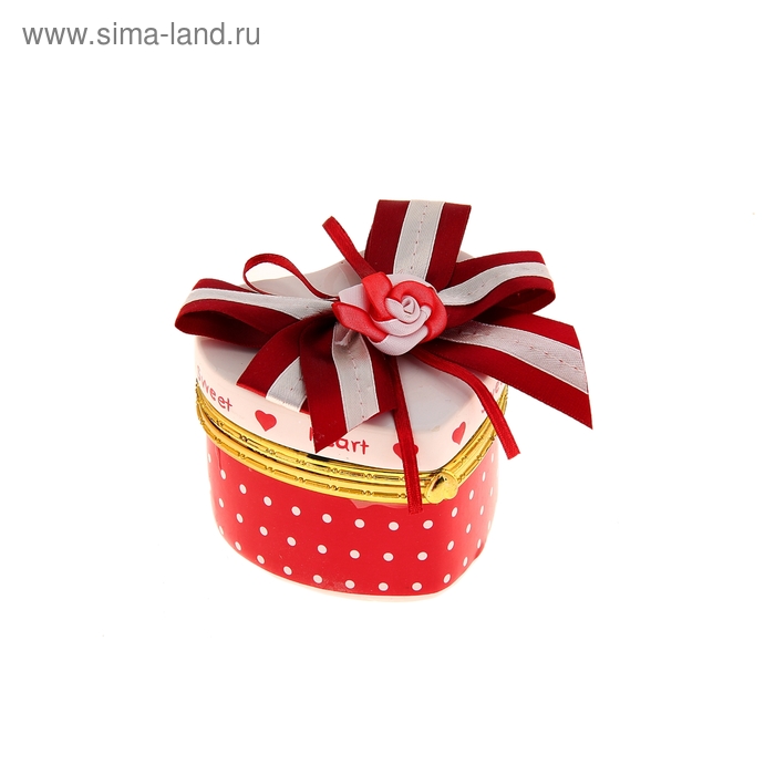 Шкатулка сердце рисунок "Красный горошек" 8х7х7,5 см - Фото 1