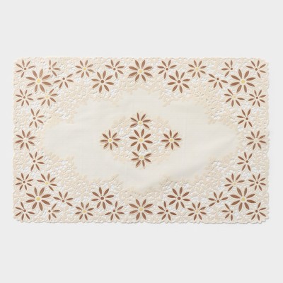 Салфетка ажурная для стола «Лютики», 45×30 см , цвет бежево-коричневый