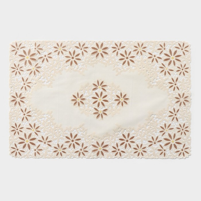 Салфетка ажурная для стола «Лютики», 45×30 см , цвет бежево-коричневый - Фото 1