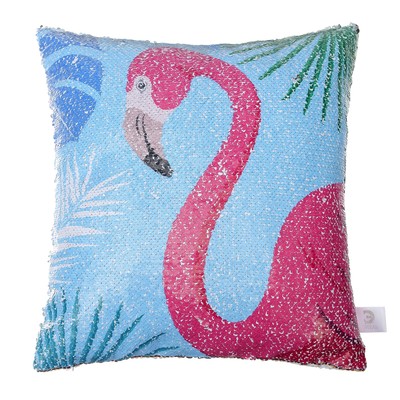Наволочка декоративная с пайетками "Этель" Фламинго, 40х40 см, велюр, 100% п/э