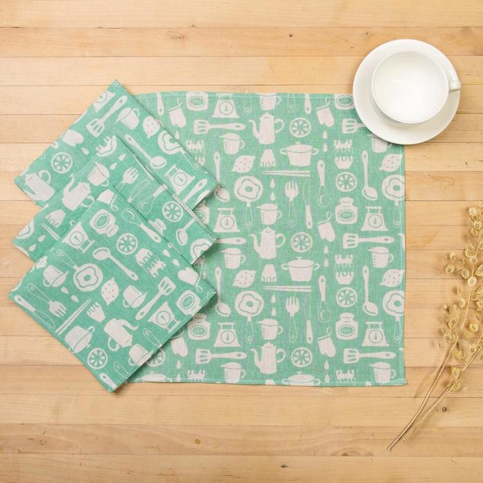 Набор салфеток «Доляна. Кухня», 40×40 см, 4 шт., 100% п/э, рогожка 200 г/м²