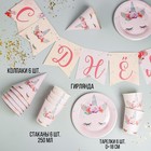 Посуда одноразовая бумажная для праздника «С днем рождения», набор, 6 тарелок, 6 стаканов, 6 колпаков, гирлянда - Фото 2