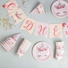 Посуда одноразовая бумажная для праздника «С днем рождения», набор, 6 тарелок, 6 стаканов, 6 колпаков, гирлянда - Фото 3