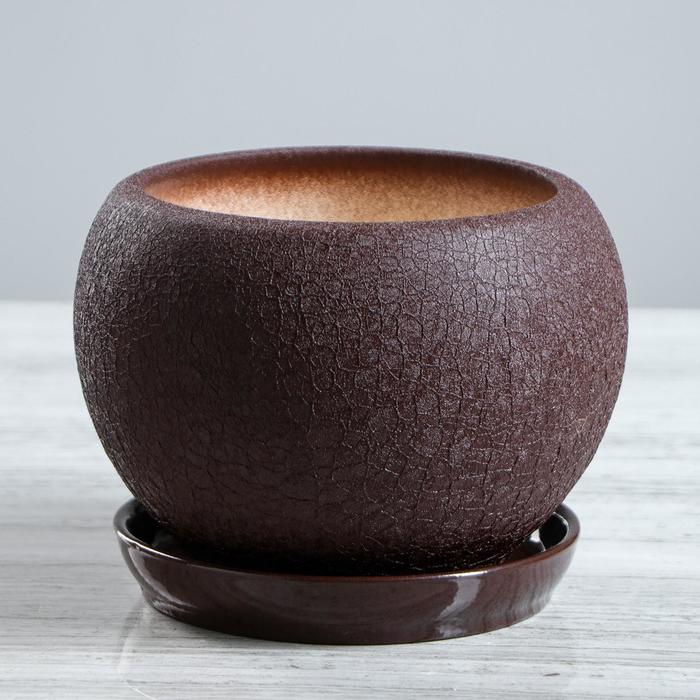 Горшок для цветов "Шар", шёлк, шоколад, керамика, 2 л - Фото 1