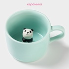 Кружка с фигуркой на дне «Зверята. Панда», 250 мл, 11.5×9×6.5 см, керамика, бирюзовая - Фото 2