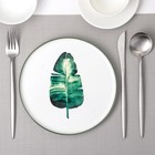 Тарелка керамическая десертная «Ботаника. Пальма», d=20 см, цвет белый и зелёный - фото 8753627