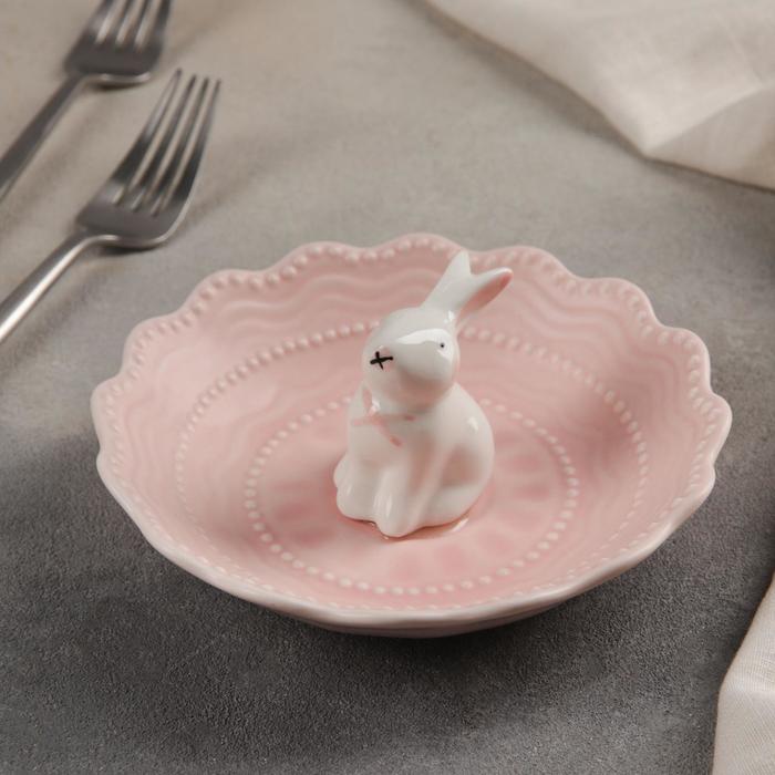 Блюдце «Кружева Кролик», d=15 см, цвет розовый - Фото 1