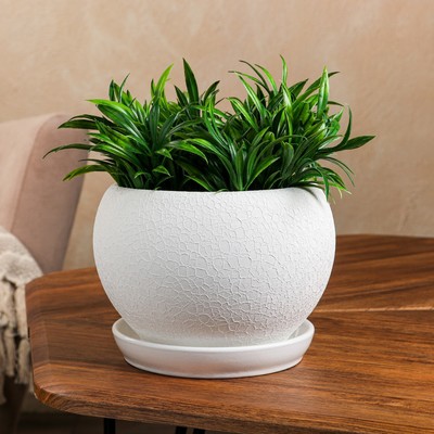 Горшок для цветов "Шар", шёлк, белый, керамика, 2 л