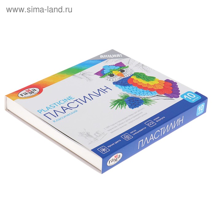Пластилин «Гамма. Классический», 10 цветов, 200 г, со стеком, картонная упаковка
