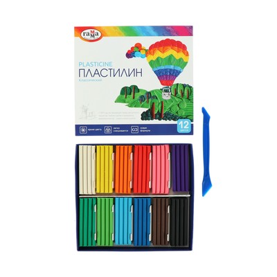 Пластилин «Гамма. Классический», 12 цветов, 240 г, со стеком