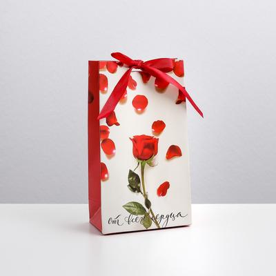 Пакет подарочный с лентой, упаковка, «От всего сердца», 13×23×7 см