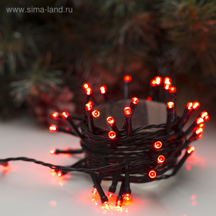 УЦЕНКА Гирлянда «Нить» 5 м, IP20, тёмная нить, 50 LED, 8 режимов, 220 В, свечение красное - Фото 1