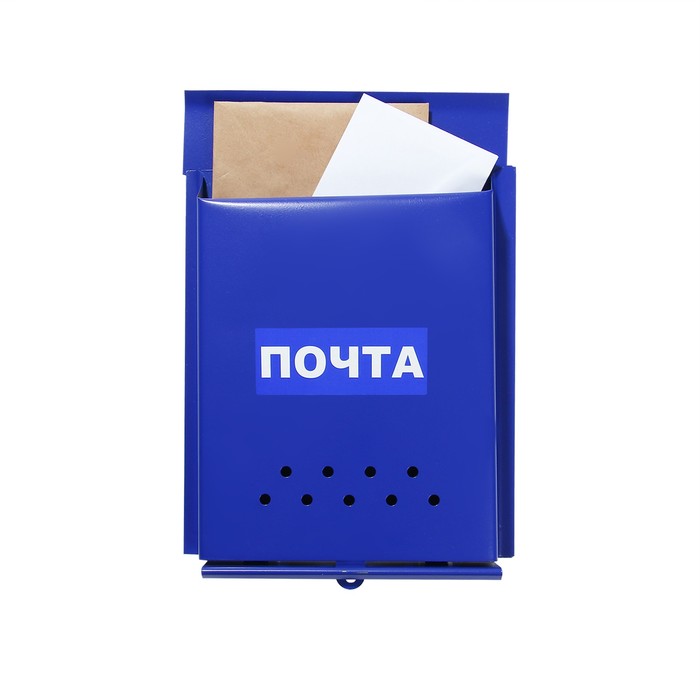 Ящик почтовый без замка (с петлёй), вертикальный, «Почта», синий - Фото 1