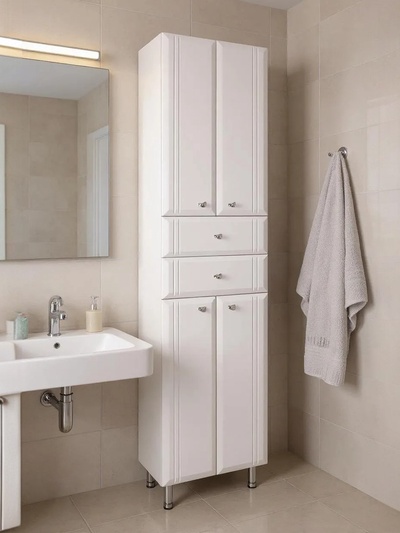 Шкаф - пенал напольный для ванной комнаты «Тура 45», на ножках, 450×300×1810 мм, цвет белый