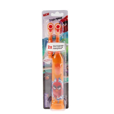 Электрическая зубная щетка Longa Vita Angry Birds KAB-1 с насадкой, ротационная, оранжевая