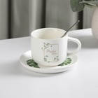 Набор керамический чайный с ложкой «Ботаника», 2 предмета: чашка 200 мл, блюдце, цвет МИКС - фото 2874315