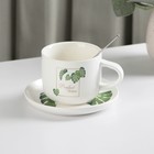 Набор керамический чайный с ложкой «Ботаника», 2 предмета: чашка 200 мл, блюдце, цвет МИКС - фото 4260391