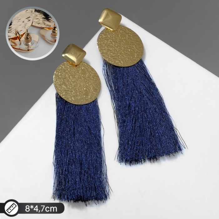 Серьги ассорти «Кисти» хинди, цвет тёмно-синий в золоте, L кисти 9 см - Фото 1
