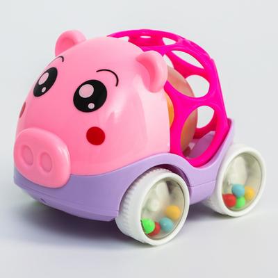 Машинка - погремушка Крошка Я «Свинка», с эластичными элементами