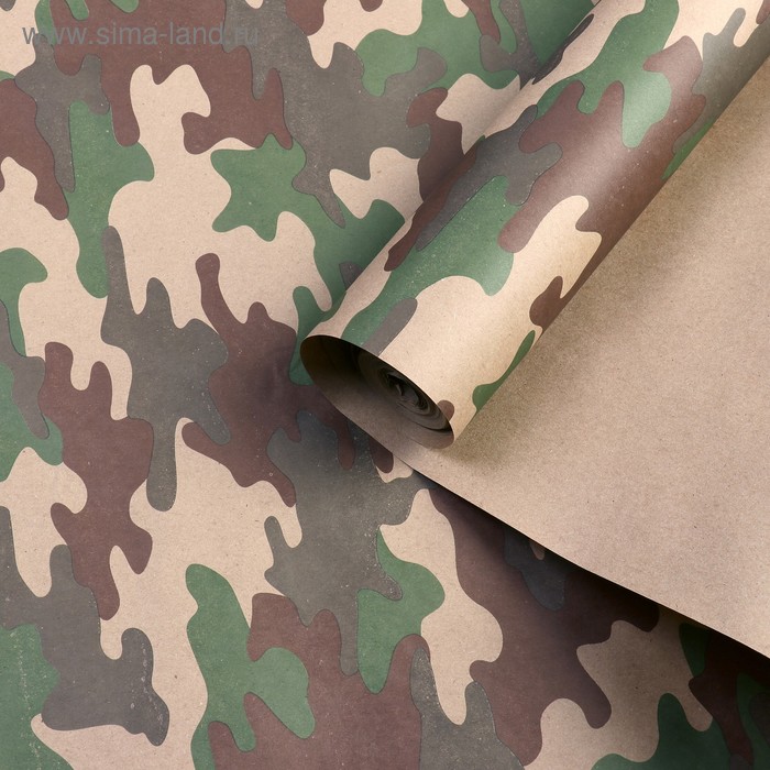 Бумага упаковочная крафт «Камуфляж Лес», 70 г/м²,0,7×10 м - Фото 1