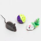 Набор игрушек для кошек: 2 мыши (5 и 6 см) и шарик 3,8 см, микс цветов - Фото 7