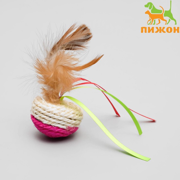 Игрушка-неваляшка из сизаля с перьями и лентами, 5,3 х 9,5 см, микс цветов - Фото 1