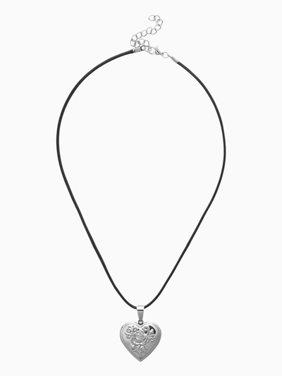 Кулон на шнурке «Для фото» сердце с розой, цвет чернёное серебро на чёрном шнурке, 45 см