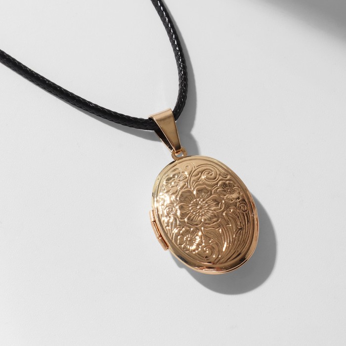 

Кулон на шнурке «Для фото» овал с цветами, цвет золото на чёрном шнурке, 45 см