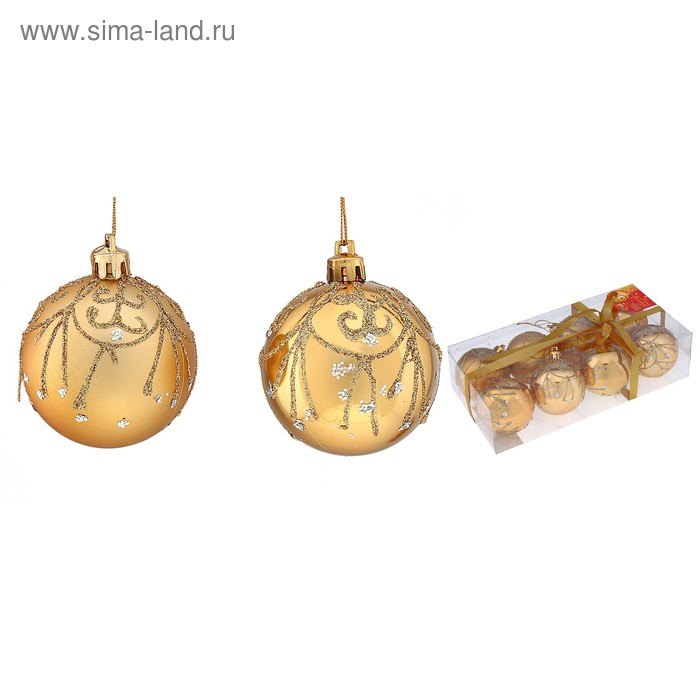 Набор шаров пластик d-6 см, 8 шт "Адажио" золото - Фото 1