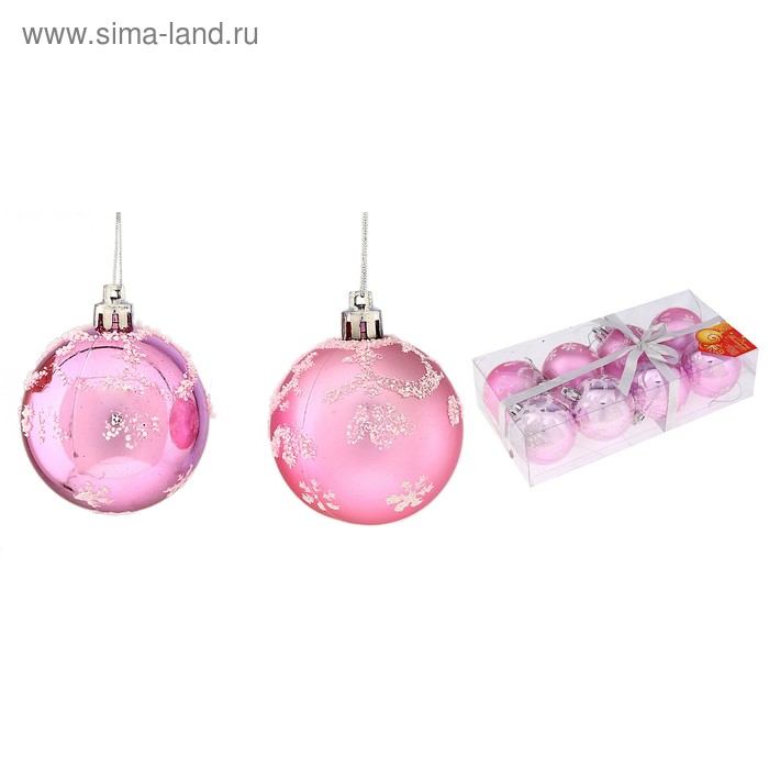 Набор шаров пластик d-6 см, 8 шт "Зимние узоры" - Фото 1