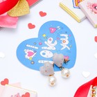 Набор серьги+открытка, "Сердце" принцесса, с бусиной, цвет серый - Фото 2