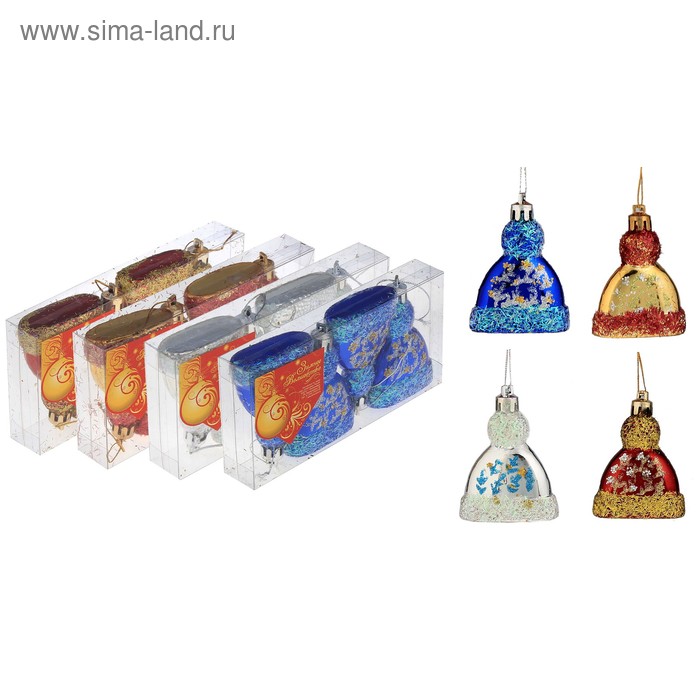 Украшение ёлочное "Шапочка" (набор 4 шт) 7 см микс - Фото 1