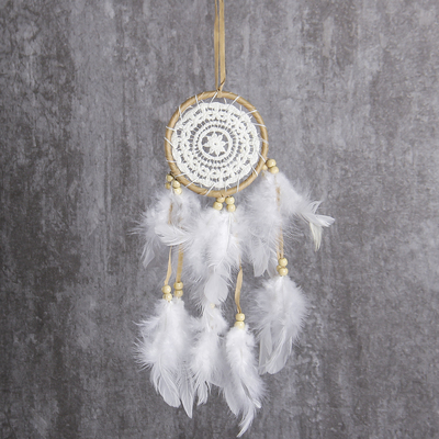 Ловец снов амулет с кружевом «Дуновение ветра», d=8 см, длина 28 см