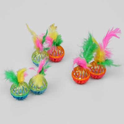 Набор из 2 шариков "Завитушки с пером", каждый 4 см, микс цветов