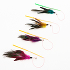 Дразнилка с пером павлина и бубенчиком, длинные перья, 32 см, микс цветов - фото 8431584