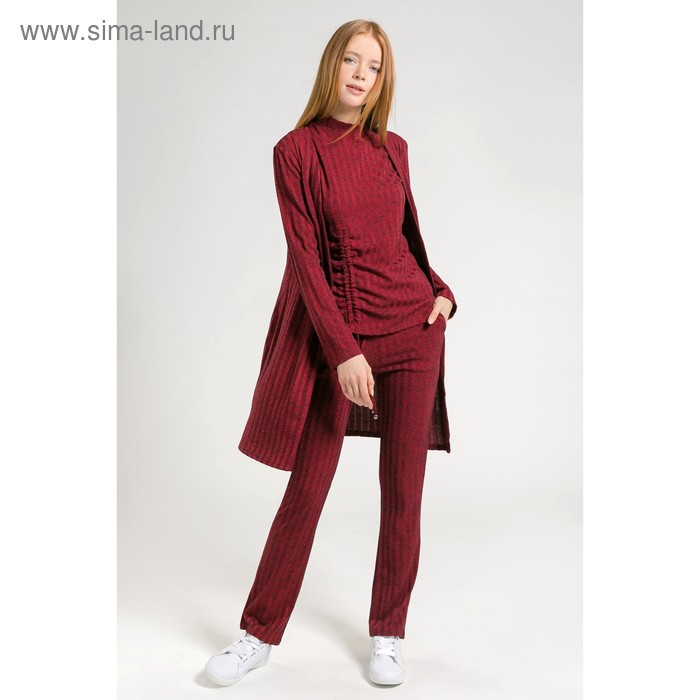 Костюм женский (брюки, майка, кардиган), цвет бордовый, размер 48 - Фото 1