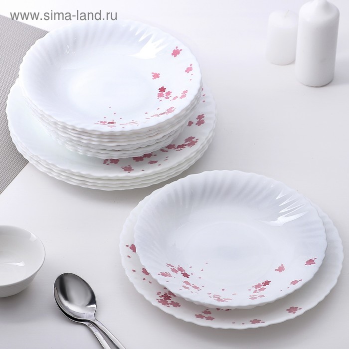 Набор тарелок «Васильки», 18 предметов: 6 тарелок 26 см, 6 тарелок 21,5 см, 6 тарелок 19 см, стеклокерамика - Фото 1