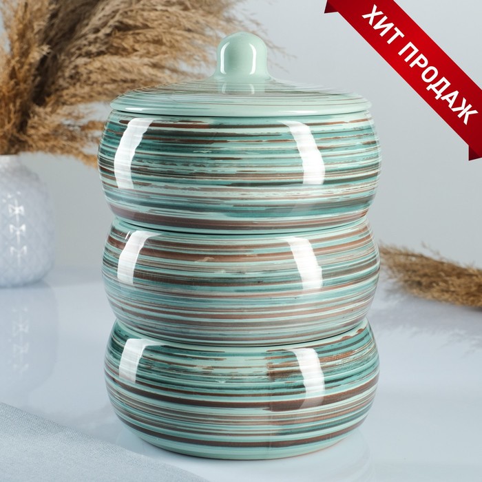 Набор для холодца Борисовская керамика «Скандинавия», 3 шт., 900 мл, 16.5×23 см, бирюзовый - Фото 1