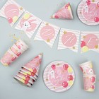Набор бумажной посуды «С днём рождения. 2 годика», 6 тарелок, 6 стаканов, 6 колпаков, 1 гирлянда, цвет розовый - Фото 2