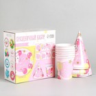 Набор бумажной посуды «С днём рождения. 2 годика», 6 тарелок, 6 стаканов, 6 колпаков, 1 гирлянда, цвет розовый - Фото 3