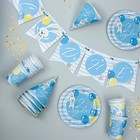 Набор бумажной посуды «С днём рождения. 2 годика», 6 тарелок, 6 стаканов, 6 колпаков, 1 гирлянда, цвет голубой - фото 8431642