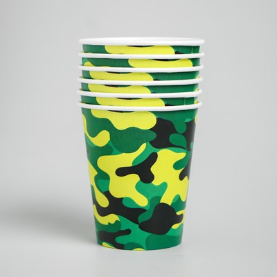 Посуда одноразовая бумажная «С днём рождения. Военный», 6 тарелок, 6 стаканов, 6 колпаков, 1 гирлянда