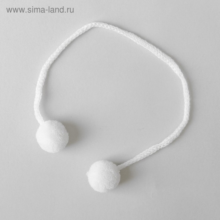 Декоративный элемент на верёвочке 2 шарика, d= 1,5 см, набор 6 шт., цвет белый - Фото 1