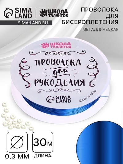 Проволока для творчества и бисероплетения, d=0.3 мм, 30 м, синий